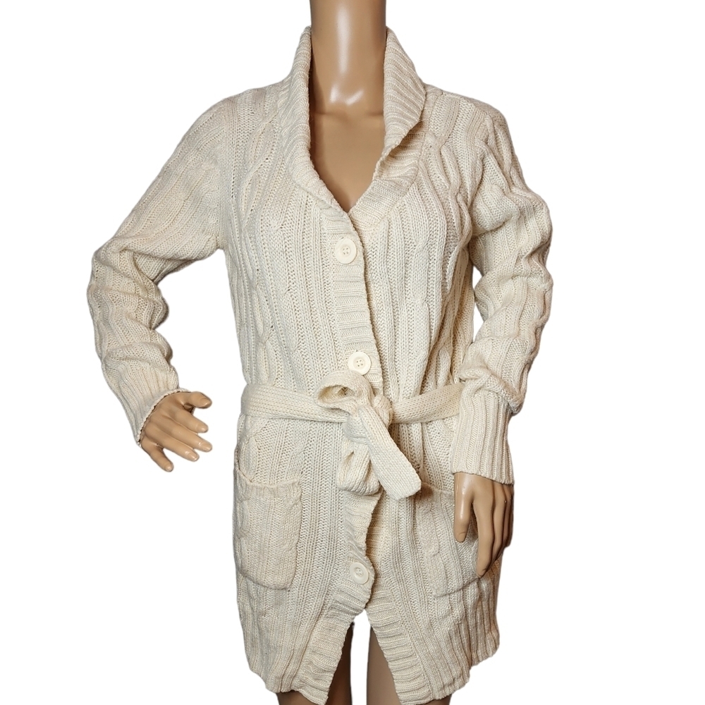 TCM Wool-blend Ceam Belted Knit Button Cardigan Pockets Size Small